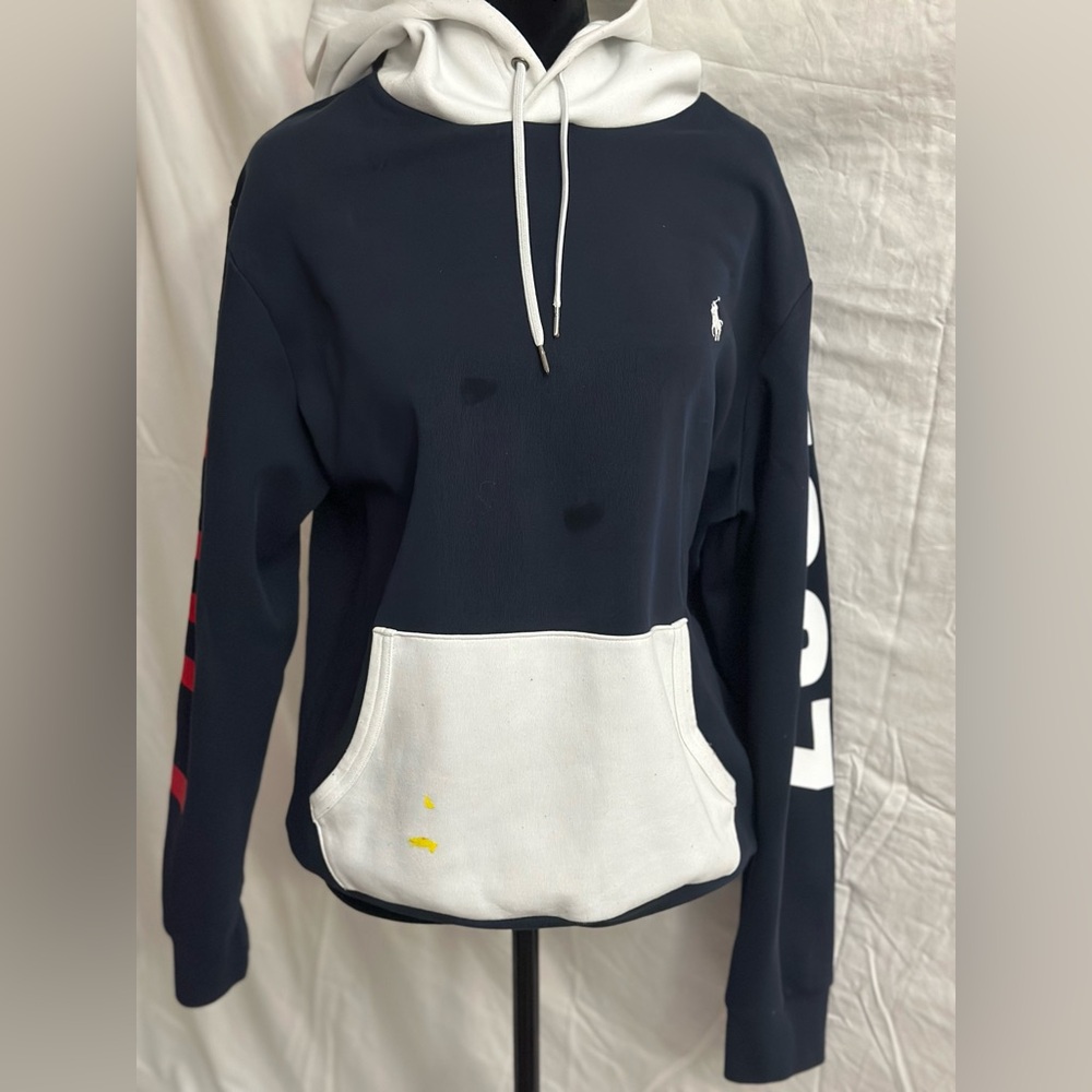 Polo Ralph Lauren Hoodie Mens S Blue Americana Colorblock 1967 Spellout USA Red